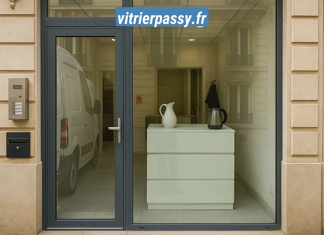 Façade vitrine de magasin en aluminium sur mesure à Passy